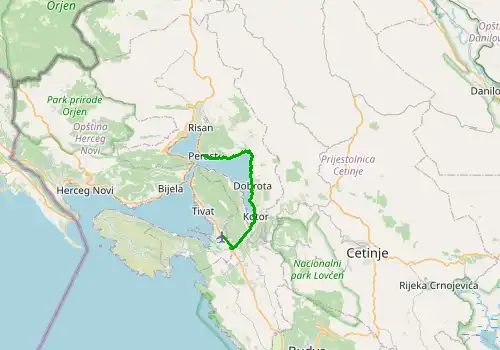 Route map Tivat Airport - Perast, 21 km, approx. 33 min