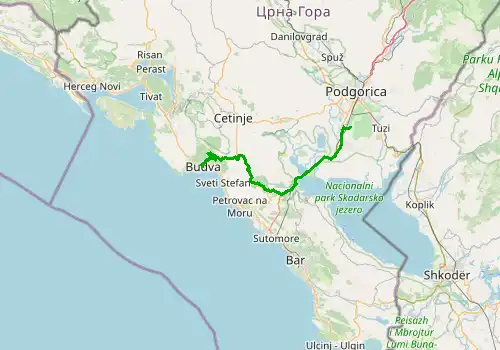 Route map Podgorica Airport - Budva, 61 km, approx. 99 min