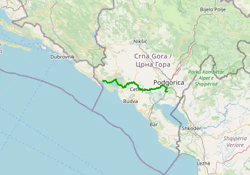 Route map Podgorica Airport - Herceg Novi, 100 km, approx. 156 min