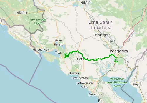 Route map Podgorica Airport - Kotor, 78 km, approx. 116 min