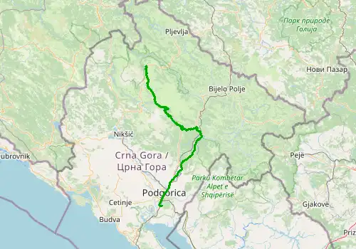 Route map Podgorica Airport - Zabljak, 151 km, approx. 183 min