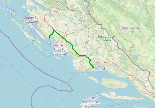 Route map Split Airport - Pakostane, 107 km, approx. 87 min