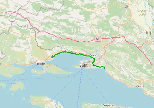 Route map Split Airport - Podstrana, 24 km, approx. 35 min