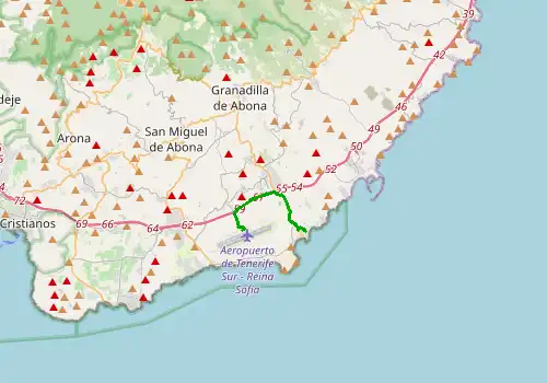Route map Tenerife South Airport - El Medano, 8 km, approx. 11 min