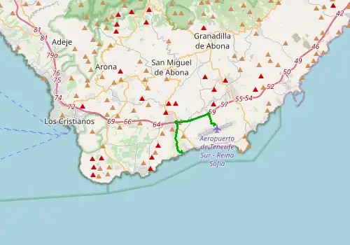 Route map Tenerife South Airport - Golf Del Sur, 9 km, approx. 15 min