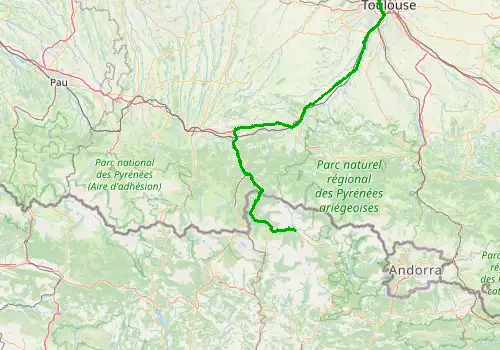 Route map Toulouse Airport - Baqueira, 180 km, approx. 162 min