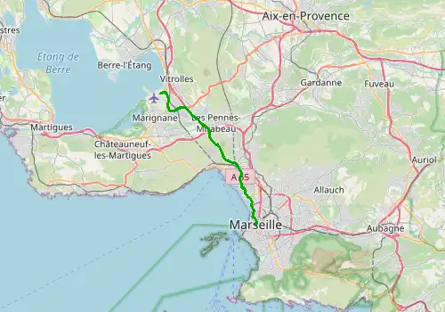 Route map Marseille Airport - Marseille, 24 km, approx. 25 min