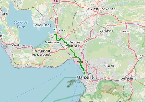 Route map Marseille Airport - Marseille Port, 23 km, approx. 22 min