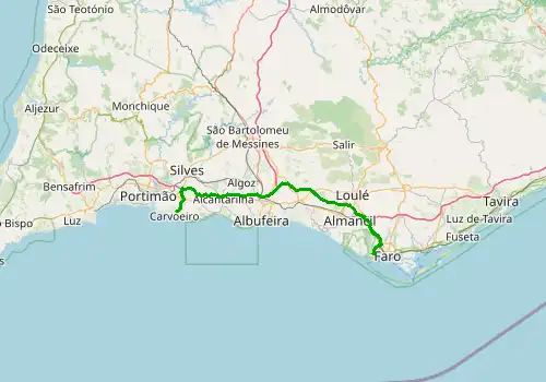 Route map Faro Airport - Carvoeiro, 64 km, approx. 52 min