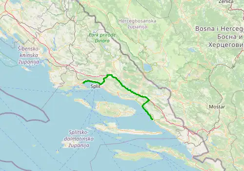 Route map Split Airport - Podgora, 105 km, approx. 105 min