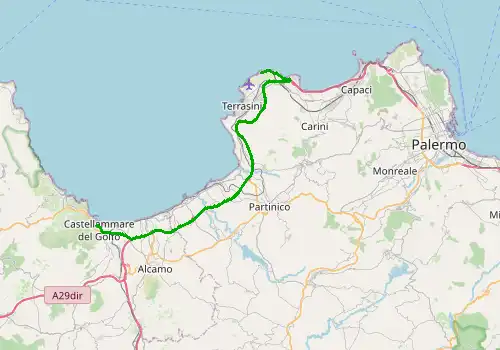 Route map Palermo Airport - Castellammare, Sicily Island, 43 km, approx. 35 min
