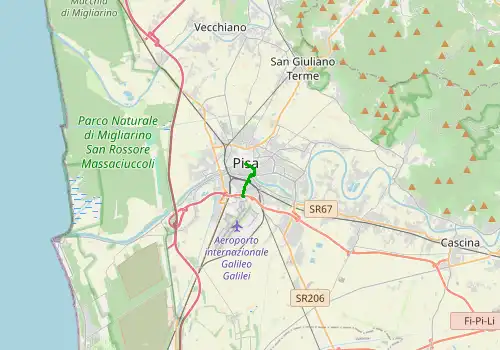 Route map Pisa Airport - Pisa, 3 km, approx. 6 min
