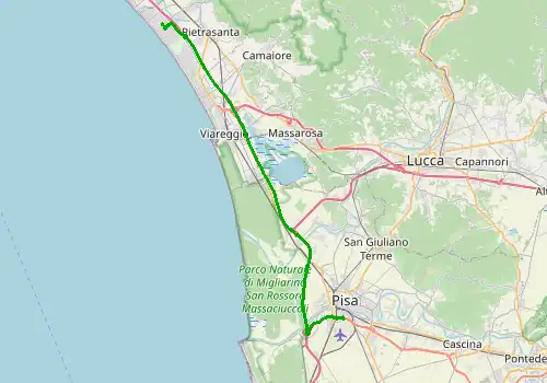 Route map Pisa Airport - Forte dei Marmi, 43 km, approx. 32 min