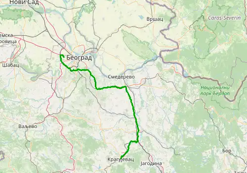 Route map Belgrade Airport - Kragujevac, 162 km, approx. 107 min