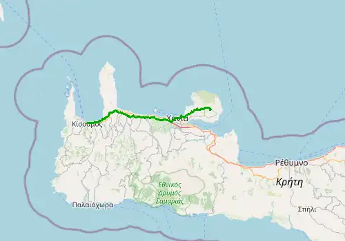 Route map Chania Airport - Kissamos, 53 km, approx. 64 min