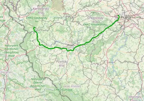 Route map Prague Airport - Marianske Lazne, 168 km, approx. 105 min