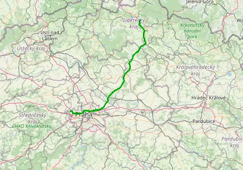 Route map Prague Airport - Liberec, 122 km, approx. 102 min