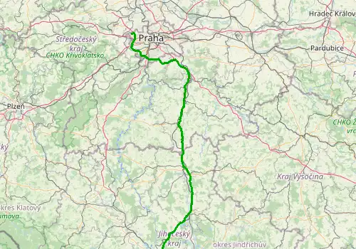Route map Prague Airport - Ceske Budejovice, 169 km, approx. 122 min