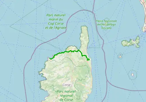Route map Bastia Airport - Calvi, 101 km, approx. 115 min