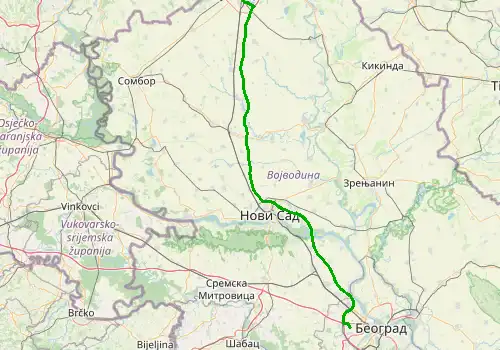 Route map Belgrade Airport - Subotica, 176 km, approx. 110 min