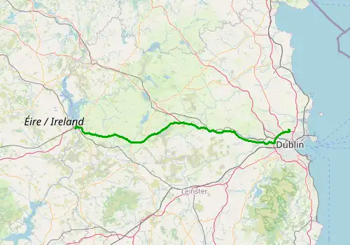 Route map Dublin Airport - Athlone, 127 km, approx. 83 min