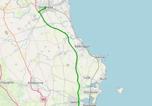 Route map Dublin Airport - Drogheda, 45 km, approx. 32 min