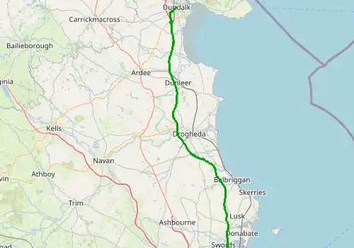 Route map Dublin Airport - Dundalk, 78 km, approx. 51 min