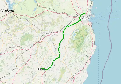 Route map Dublin Airport - Kilkenny, 132 km, approx. 86 min