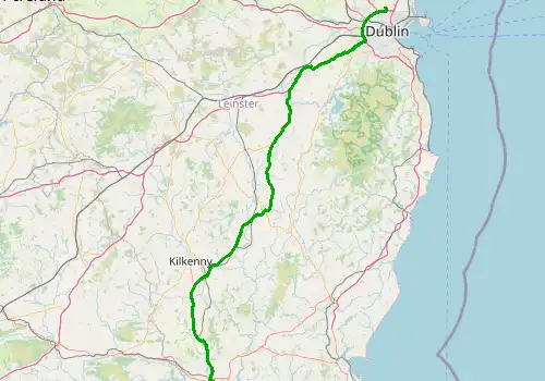 Route map Dublin Airport - Waterford, 172 km, approx. 107 min