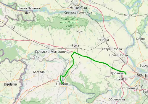 Route map Belgrade Airport - Sabac, 74 km, approx. 55 min