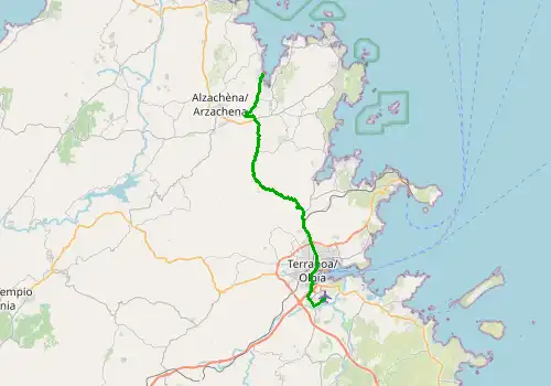 Route map Olbia Airport - Cannigione, 33 km, approx. 46 min