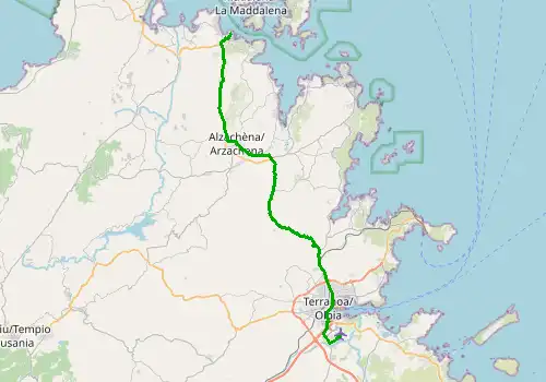 Route map Olbia Airport - Palau, Sardinia Island, 45 km, approx. 62 min