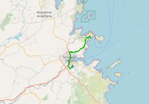 Route map Olbia Airport - Golfo Aranci, 22 km, approx. 30 min