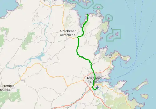 Route map Olbia Airport - Baia Sardinia, 39 km, approx. 53 min