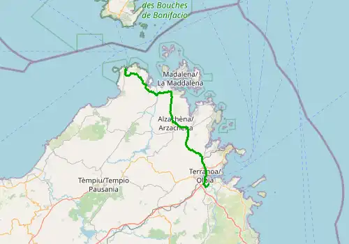 Route map Olbia Airport - Santa Teresa Di Gallura, 66 km, approx. 86 min