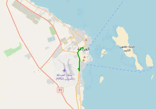 Route map Hurghada Airport - Hurghada, 7 km, approx. 8 min