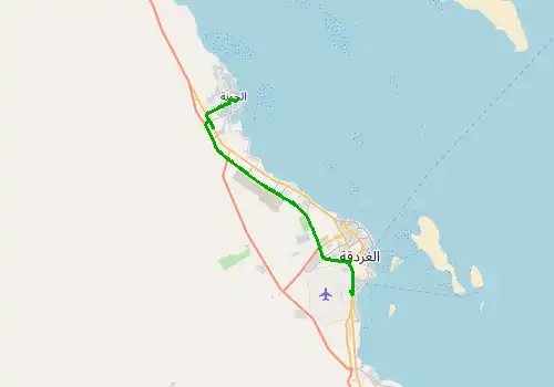 Route map Hurghada Airport - El Gouna, 40 km, approx. 33 min
