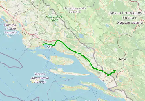 Route map Split Airport - Medjugorje, 153 km, approx. 119 min