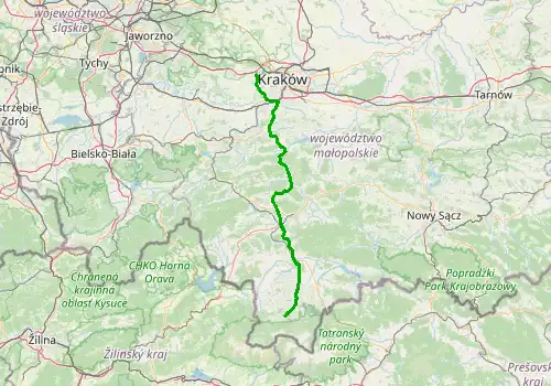 Route map Krakow Airport - Zakopane, 112 km, approx. 106 min