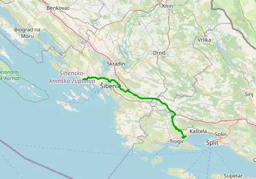 Route map Split Airport - Tribunj, 68 km, approx. 77 min