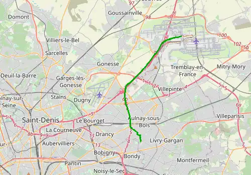 Route map Paris Charles de Gaulle Airport - Saint Denis  Paris, 14 km, approx. 16 min