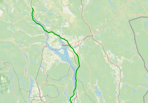 Route map Oslo Gardermoen Airport - Lillehammer, 146 km, approx. 106 min