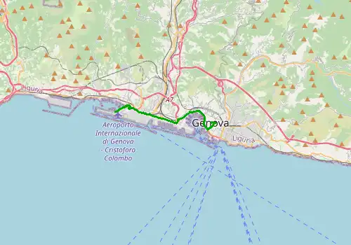 Route map Genoa Airport - Genova, 11 km, approx. 17 min