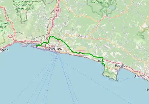 Route map Genoa Airport - Camogli, 36 km, approx. 39 min