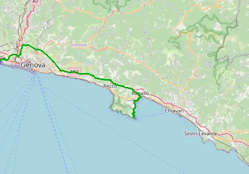 Route map Genoa Airport - Portofino, 46 km, approx. 50 min