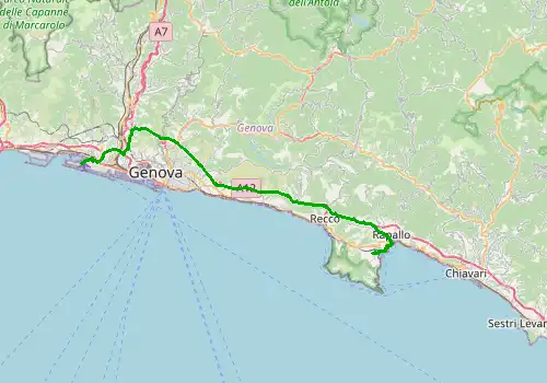 Route map Genoa Airport - Santa Margherita Ligure, 42 km, approx. 46 min
