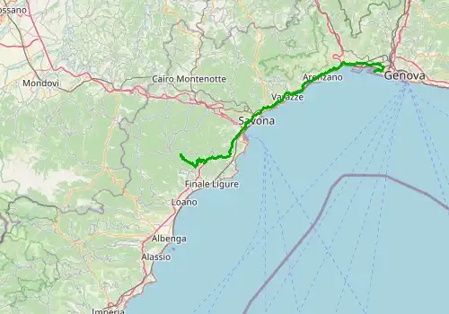 Route map Genoa Airport - Savona, 77 km, approx. 65 min