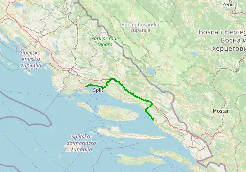 Route map Split Airport - Tucepi, 101 km, approx. 100 min