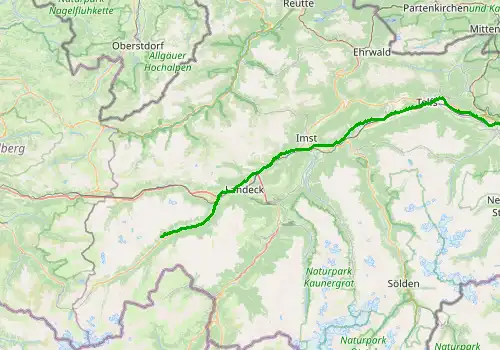 Route map Innsbruck Airport - Kappl, 92 km, approx. 82 min