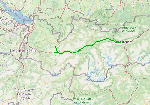 Route map Innsbruck Airport - Oberlech, 120 km, approx. 101 min